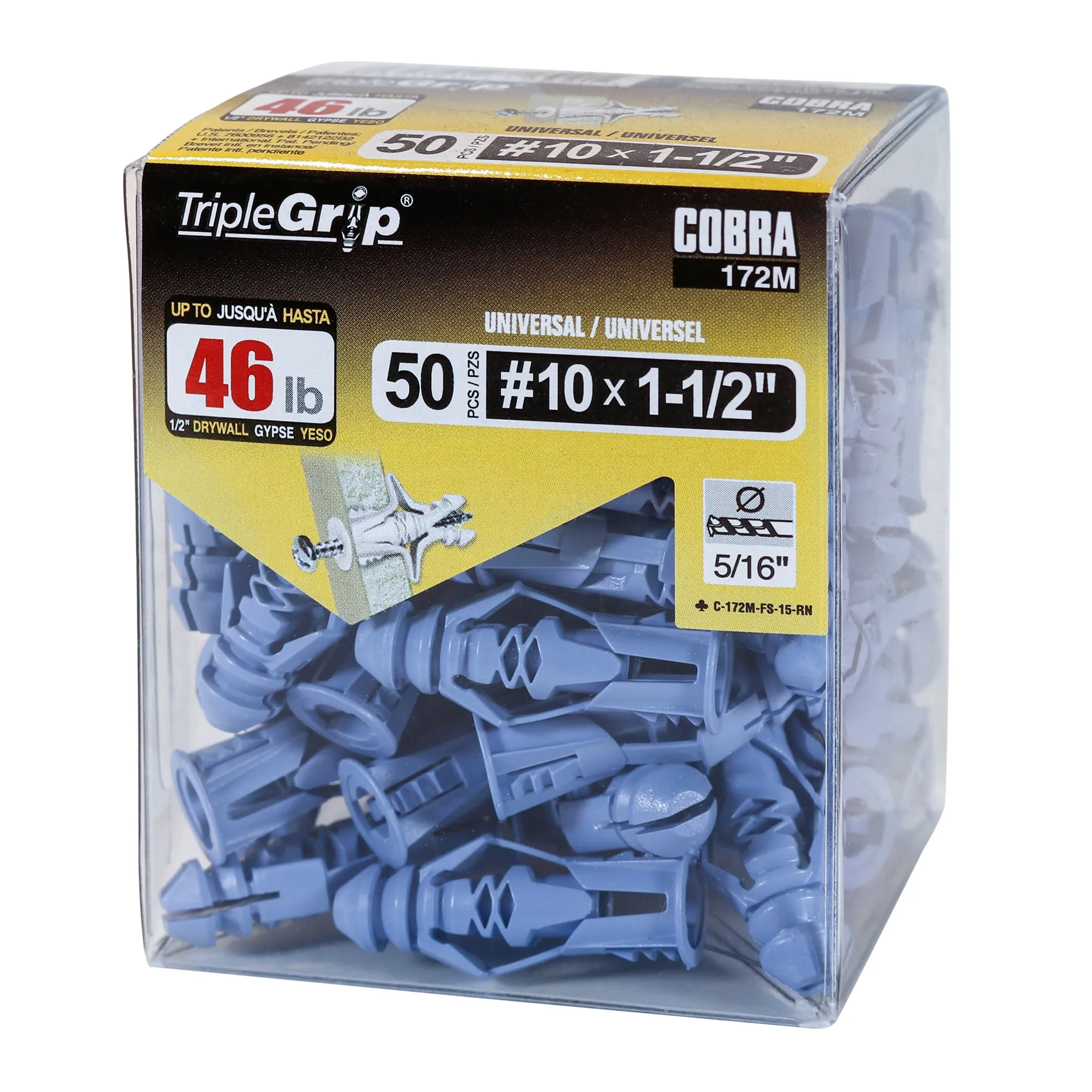 #10 TripleGrip Wall Anchor, Blue (50/Box)