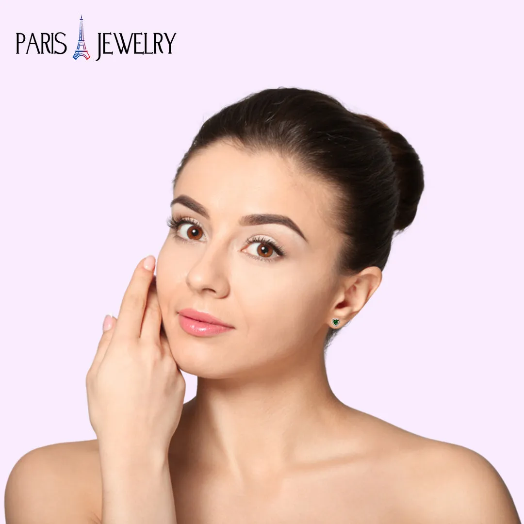 10k Rose Gold Plated 4 Ct Created Halo Heart Emerald Stud Earrings
