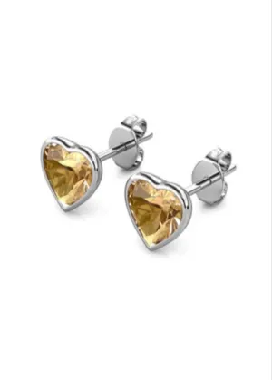 10k White Gold Plated 3 Carat Heart Created Champagne Stud Earrings