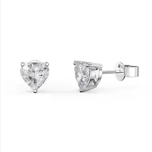 10k White Gold Plated 4 Carat Heart Created White Sapphire Stud Earrings