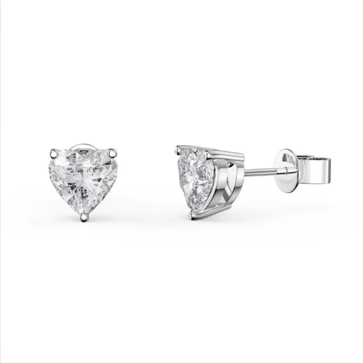 10k White Gold Plated 4 Carat Heart Created White Sapphire Stud Earrings