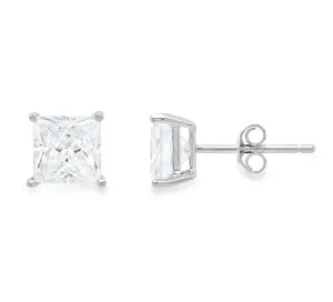 10k White Gold Plated Created White Sapphire 1Ct Princess Cut Stud Earrings