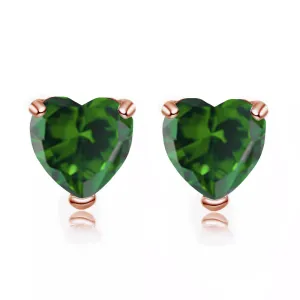 14k Rose Gold Plated 1/2 Carat Heart Created Emerald Stud Earrings
