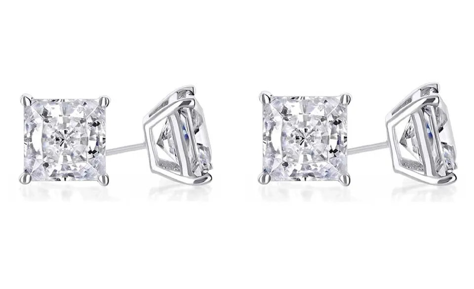 14k White Gold Plated 1/2Ct Princess Cut White Sapphire Set Of Two Stud Earrings