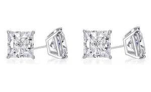 14k White Gold Plated 1Ct Princess Cut White Sapphire Set Of Two Stud Earrings