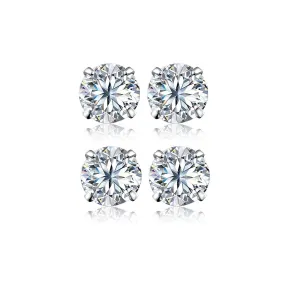 14k White Gold Plated 1Ct Round White Sapphire Set Of Two Stud Earrings