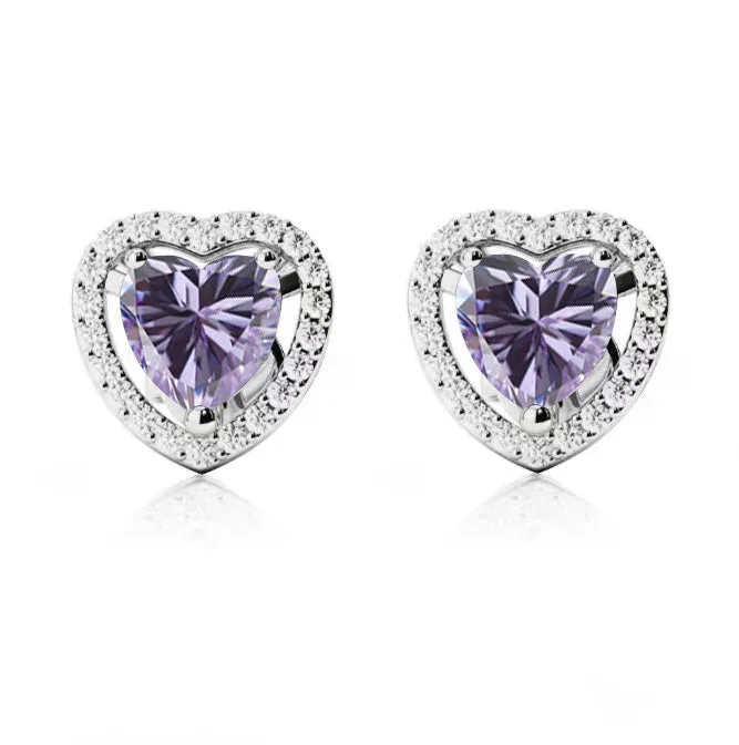 14k White Gold Plated 2 Ct Created Halo Heart Tanzanite Stud Earrings