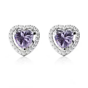 14k White Gold Plated 2 Ct Created Halo Heart Tanzanite Stud Earrings