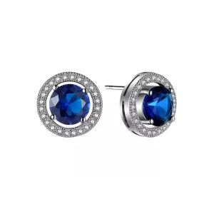 14k White Gold Plated 3 Ct Round Created Blue Crystal Halo Stud Earrings