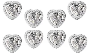 14k White Gold Plated 3Ct Heart White Sapphire Set of Four Halo Stud Earrings