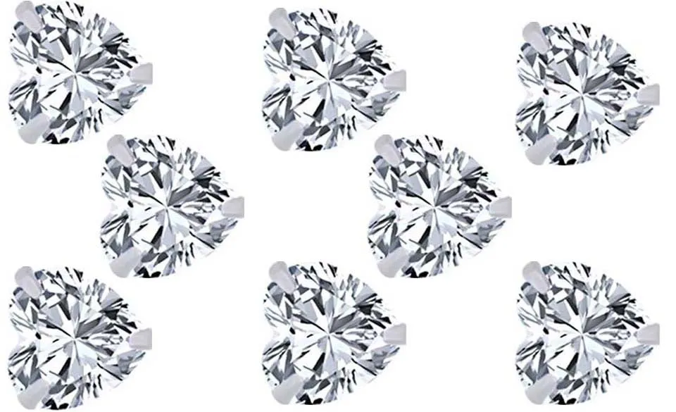 14k White Gold Plated 3Ct Heart White Sapphire Set Of Four Stud Earrings