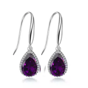 14k White Gold Plated 4 Ct Created Alexandrite Teardrop Earrings