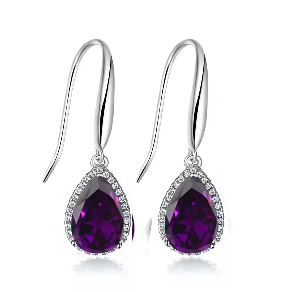 14k White Gold Plated 4 Ct Created Alexandrite Teardrop Earrings