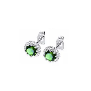 14k White Gold Plated 4 Ct Created Halo Round Emerald Stud Earrings