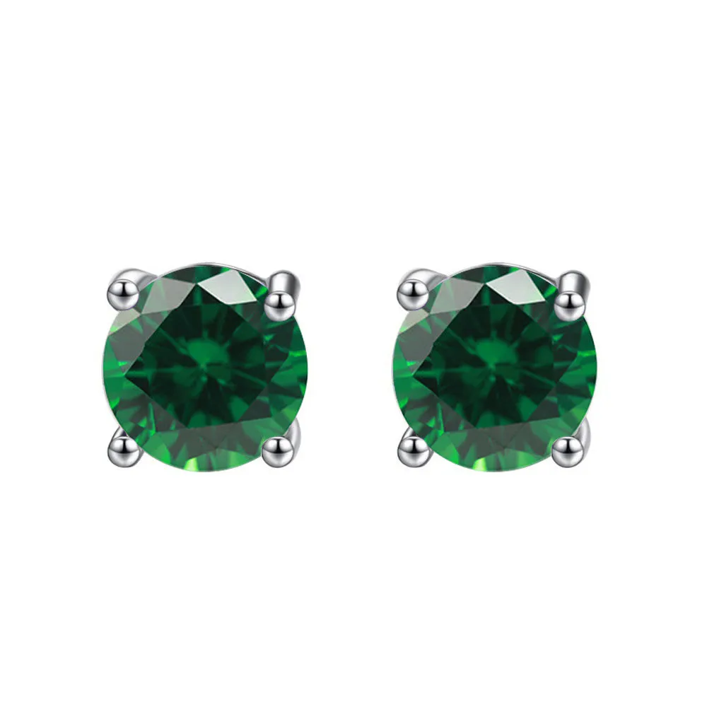 14k White Gold Plated 4 Ct Round Created Emerald Stud Earrings