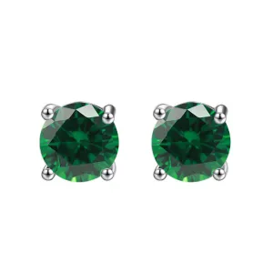 14k White Gold Plated 4 Ct Round Created Emerald Stud Earrings
