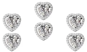 14k White Gold Plated 4mm 1Ct Heart White Sapphire Set of Three Halo Stud Earrings