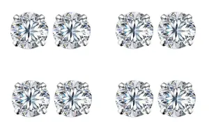 14k White Gold Plated 4mm 3Ct Round White Sapphire Set Of Four Stud Earrings