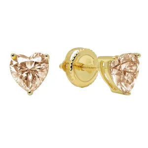 14k Yellow Gold Plated 1/2 Carat Heart Created  Champagne Stud Earrings