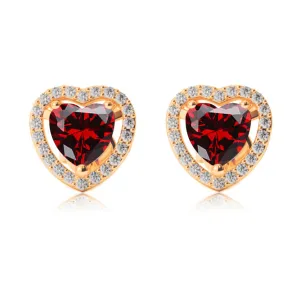 14k Yellow Gold Plated 2 Ct Created Halo Heart Garnet Stud Earrings