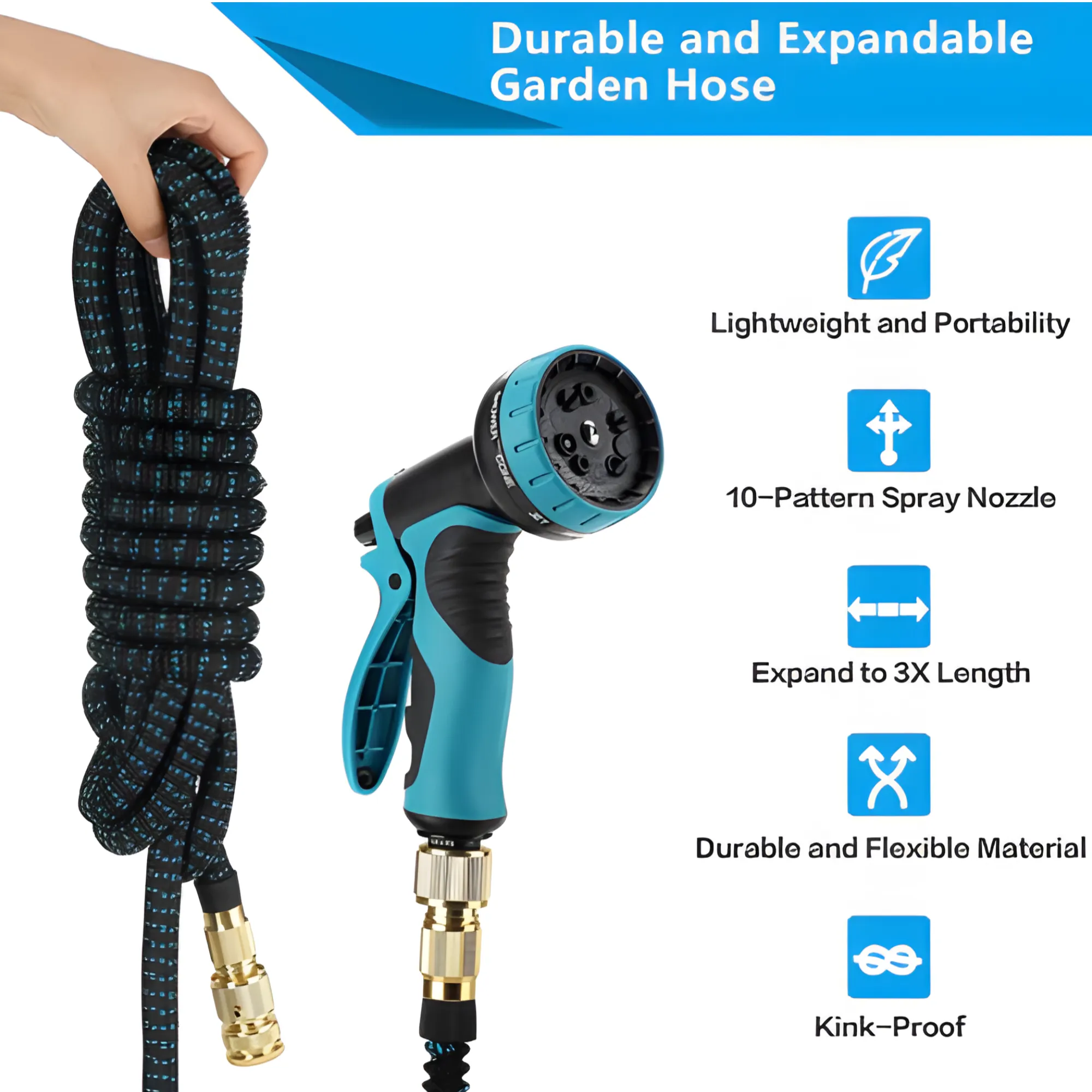 15M Expandable Garden Water Hose - No-Kink with 10-Function Spray Nozzle JG114