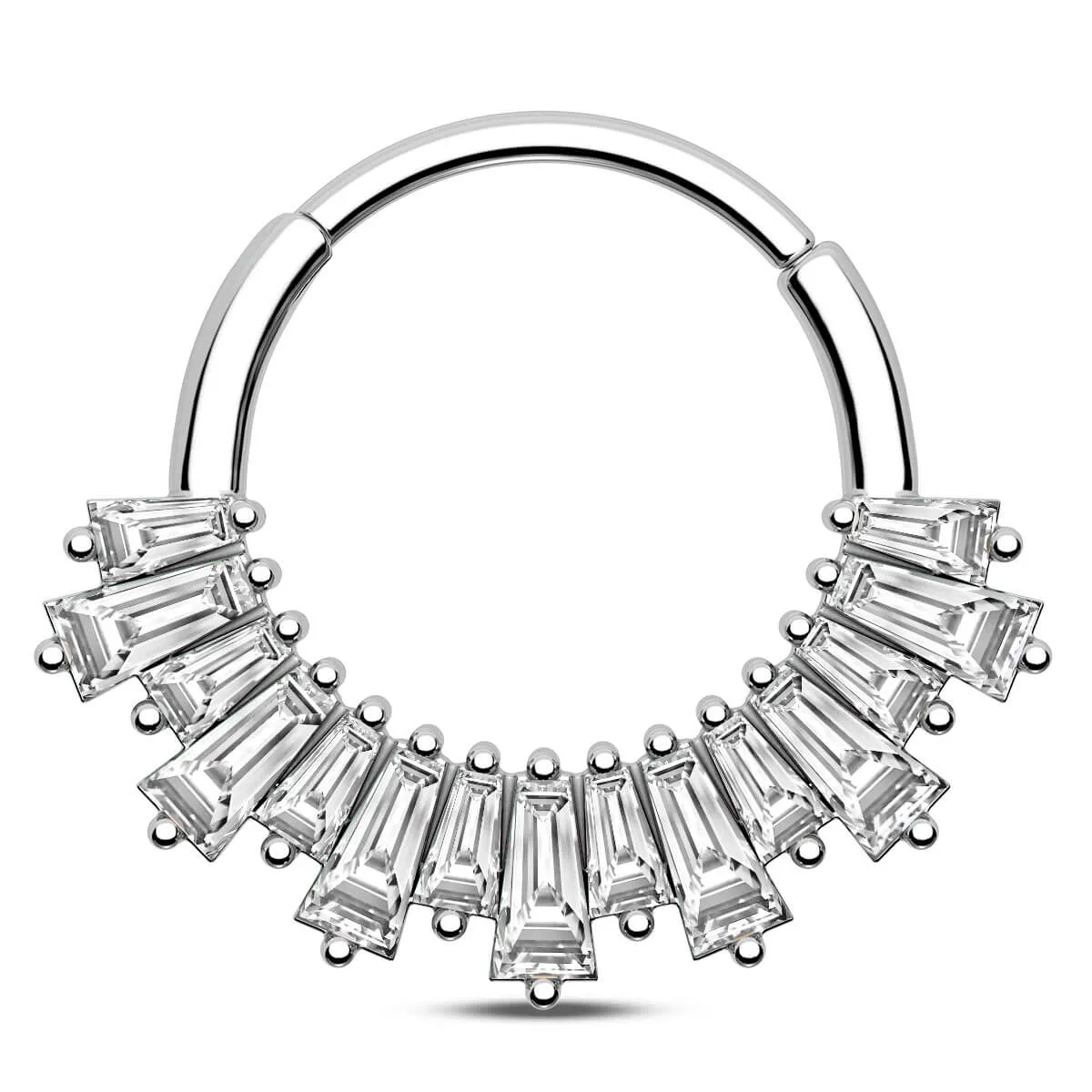 16G Baguette Clear/Green CZ Hinged Segment Septum Ring