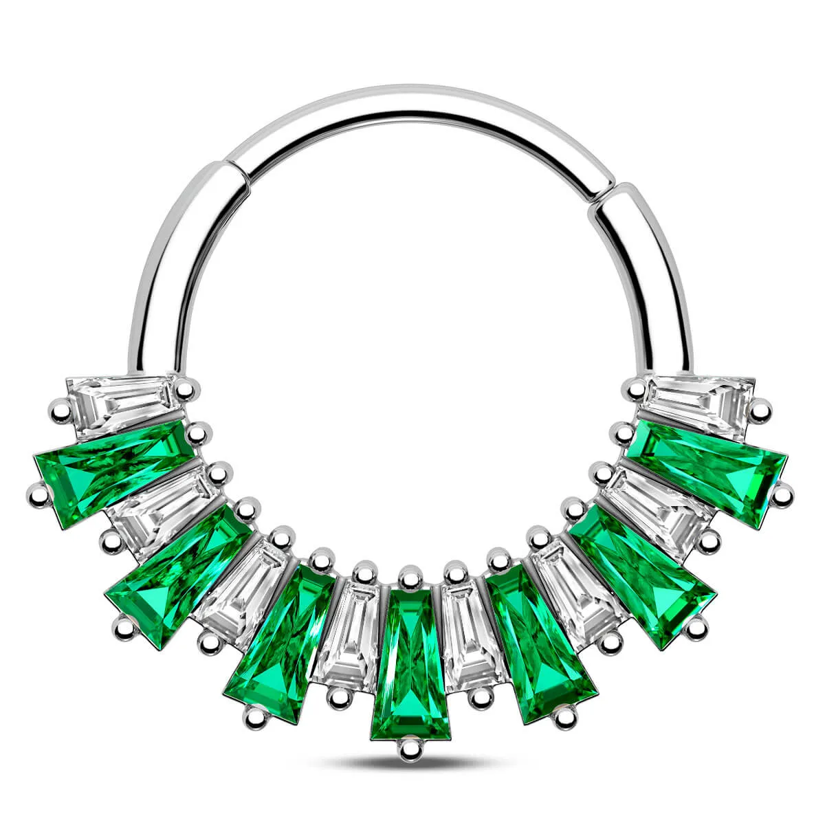 16G Baguette Clear/Green CZ Hinged Segment Septum Ring