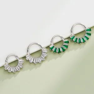 16G Baguette Clear/Green CZ Hinged Segment Septum Ring