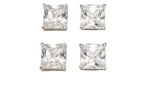18k White Gold Plated 3Ct Square Cut White Sapphire Set Of Two Stud Earrings