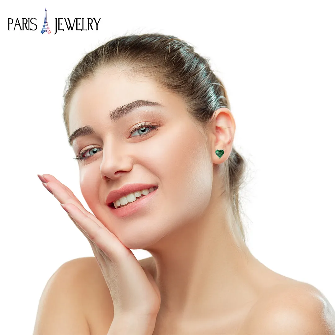 18k White Gold Plated 3Cttw 8mm Created Emerald 3 Pair Round, Square and Heart Stud Earrings
