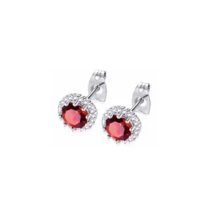 18k White Gold Plated 4 Ct Created Halo Round Garnet Stud Earrings