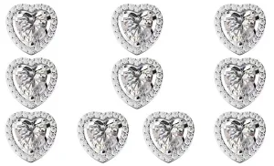 18k White Gold Plated 4mm 2Ct Heart White Sapphire Set of Five Halo Stud Earrings