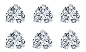 18k White Gold Plated 4mm 2Ct Heart White Sapphire Set Of Three Stud Earrings