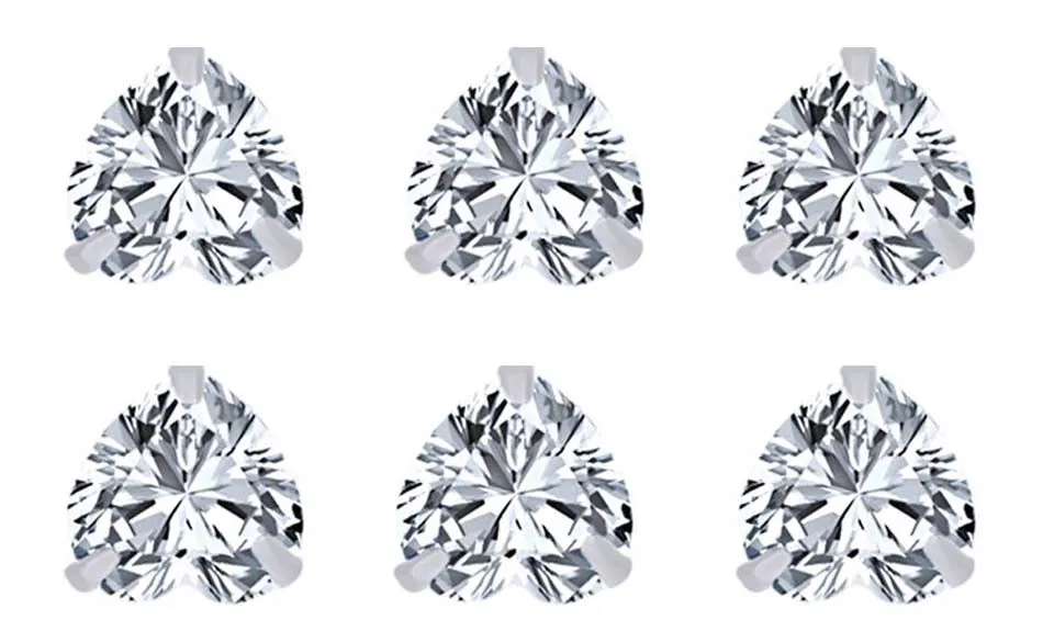 18k White Gold Plated 4mm 2Ct Heart White Sapphire Set Of Three Stud Earrings