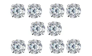 18k White Gold Plated 6mm 1/2Ct Round White Sapphire Set Of Five Stud Earrings