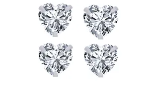 18k White Gold Plated 6mm 2Ct Heart White Sapphire Set Of Two Stud Earrings