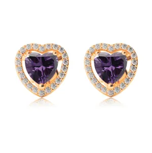 18k Yellow Gold Plated 1/2 Ct Created Halo Heart Amethyst Stud Earrings