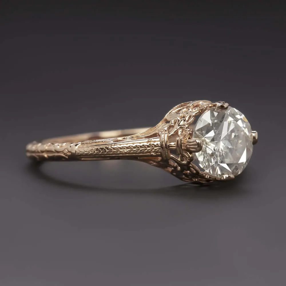 1ct ROUND CUT F SI DIAMOND ENGAGEMENT RING VINTAGE STYLE SOLITAIRE ROSE GOLD 1ct