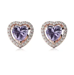 24k Rose Gold Plated 1 Ct Created Halo Heart Tanzanite Stud Earrings