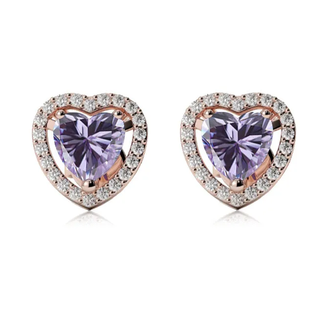 24k Rose Gold Plated 1 Ct Created Halo Heart Tanzanite Stud Earrings