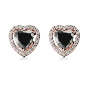 24k Rose Gold Plated 1/2 Ct Created Halo Heart Black Sapphire Stud Earrings