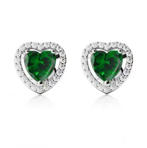 24k White Gold Plated 1 Ct Created Halo Heart Emerald Stud Earrings