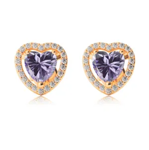 24k Yellow Gold Plated 1 Ct Created Halo Heart Tanzanite Stud Earrings