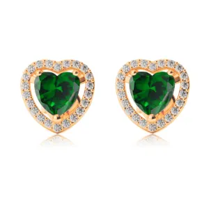 24k Yellow Gold Plated 2 Ct Created Halo Heart Emerald Stud Earrings
