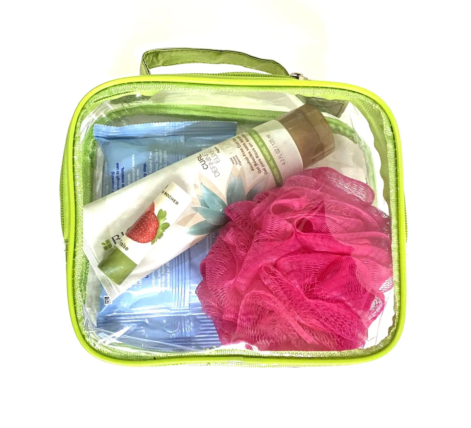 3 AZi TSA Approved Toiletry Bag Crystal Clear w Zipper Green Handle 3-1-1 Carry On Airport Airline Compliant Bag Stadium Travel Cosmetic Makeup First Aid Medication Charger Organizer Gym School Locker
