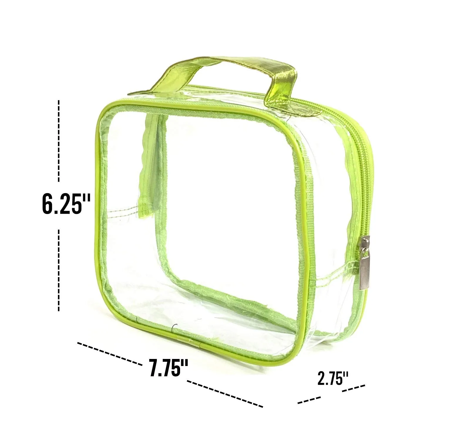 3 AZi TSA Approved Toiletry Bag Crystal Clear w Zipper Green Handle 3-1-1 Carry On Airport Airline Compliant Bag Stadium Travel Cosmetic Makeup First Aid Medication Charger Organizer Gym School Locker