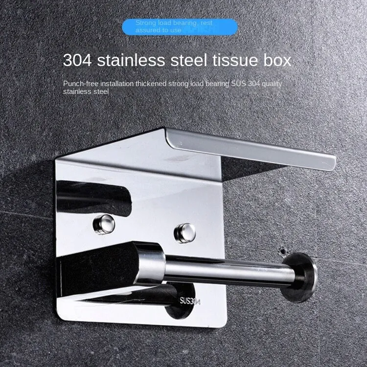 304 Stainless Steel Thickened Tissue Holder Handphone-Friendly Dual-Purpose Tissue Box Roll Stand