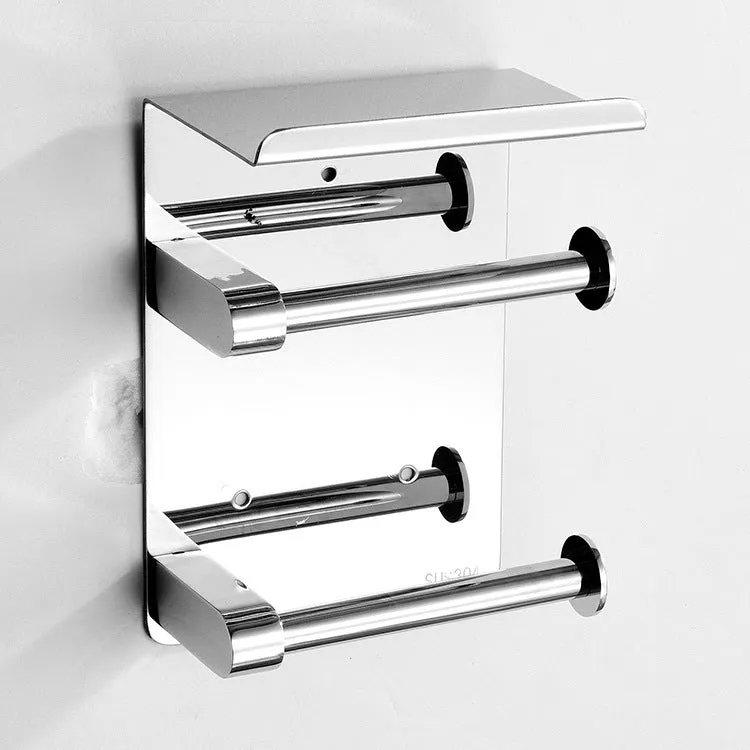 304 Stainless Steel Thickened Tissue Holder Handphone-Friendly Dual-Purpose Tissue Box Roll Stand