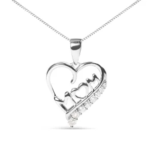 .925 Sterling Silver 1/4 Cttw Diamond  "Mom" and Open Heart 18" Pendant Necklace