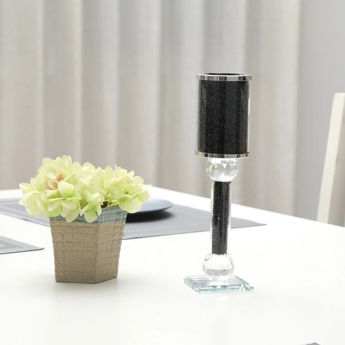 Ambrose Exquisite Candle Holder in Gift Box, Black Crushed Diamonds Glass